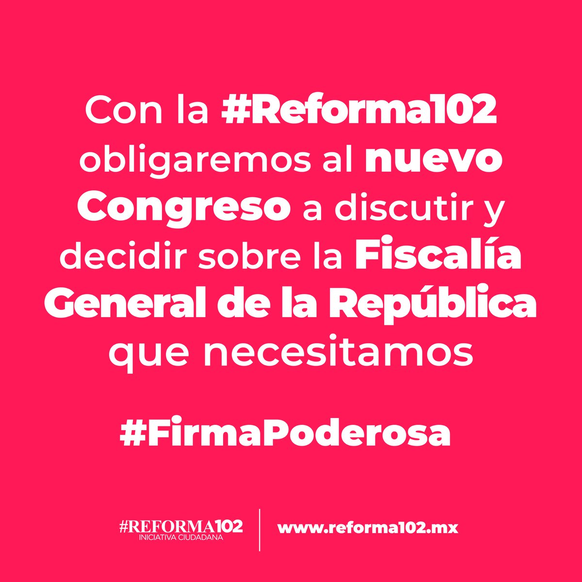 La Reforma de 2014 no fue suficiente ni garantiza la creación de una Fiscalía General de la República que verdaderamente combata la corrupción y la impunidad. Necesitamos una nueva #Reforma102 Suma tu #FirmaPoderosa, visita: reforma102.mx/firma