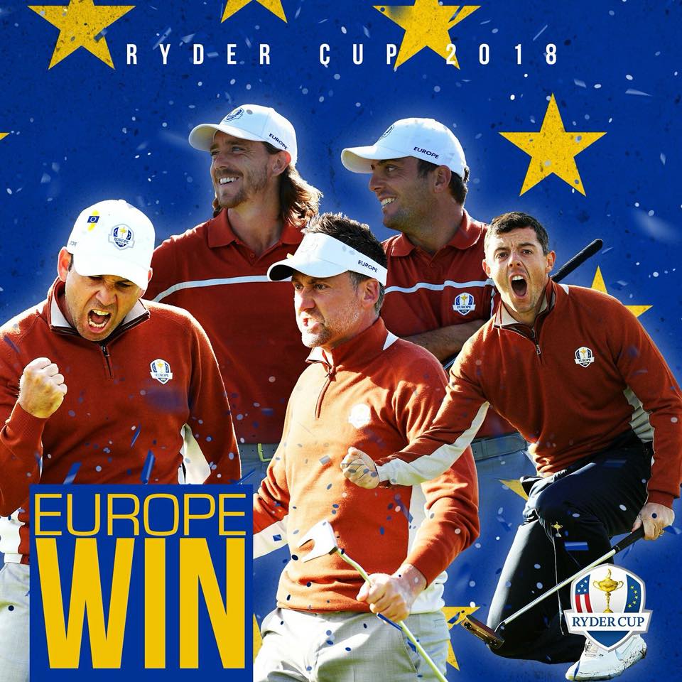 PgaFrance's tweet photo. Congratulation @RyderCupEurope 🇪🇺 🇪🇺 
#RyderCup #RyderCup18 #RyderCupEurope #golf https://t.co/dDaucGY8Cg