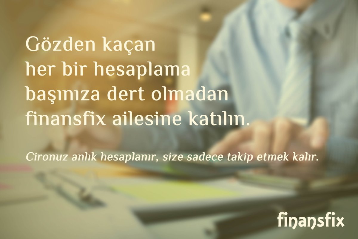 Ciro hesaplama ince işçilik ve dikkat gerektirir. İşinizi şansa bırakmayın...

0544 950 45 80 telefon üzerinden veya finansfix.com'dan detaylı bilgi alabilirsiniz.

#finansfix #cirohesaplama #kolaymuhasebe #onlinemuhasebe #ciroyönetimi #kobi #patron