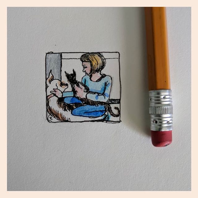 VCCable's tweet photo. A visiting friend
Got smothered in our pets love
Squatting to say hi.
#haiku #sundayvisit #pet
#cat #dog #friends #inchbyinch #inchdrawing #johnvernonlord @illustrationhq #drawingaday #weekend #oldchums #victoriacableart https://t.co/vVhT25LWkI https://t.co/yDD3WGJ0Xr