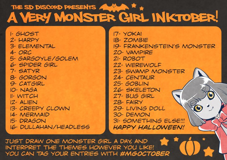 cubewatermelon's tweet photo. Hey Hey if you're looking for a theme for inktober, consider joining us for... #mgoctober.
Because monster girls good, imo https://t.co/LBvsANW7P9