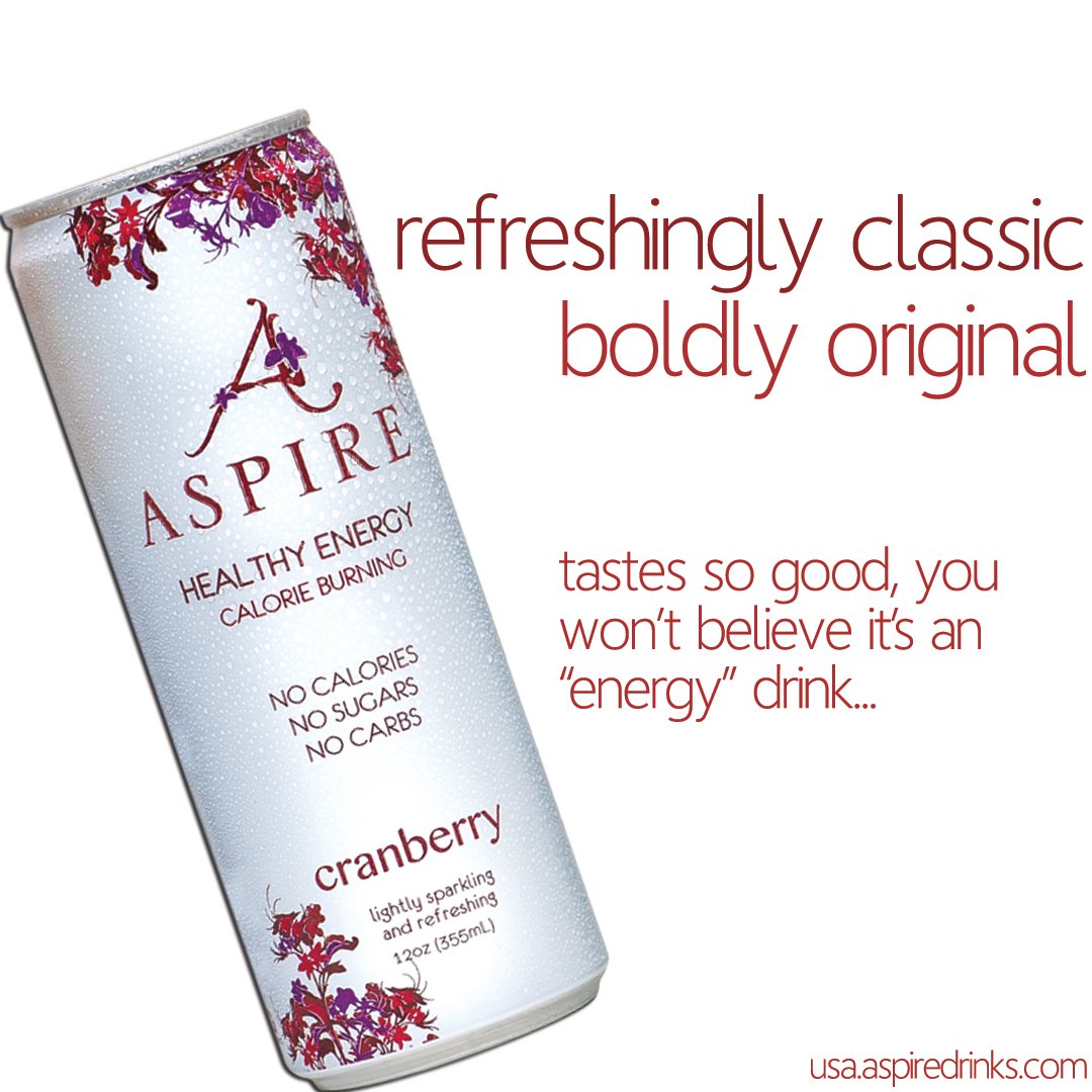 AspireDrinksUSA's tweet image. ASPIRE® Cranberry. A refreshing, classic taste that is boldly original and packed with all #TheGoodness you expect from #ASPIRE.

We made NO calories, NO sugars, &amp;amp; NO carbs taste so good, you won’t believe it’s an “energy drink"!

What do YOU #Aspire to?