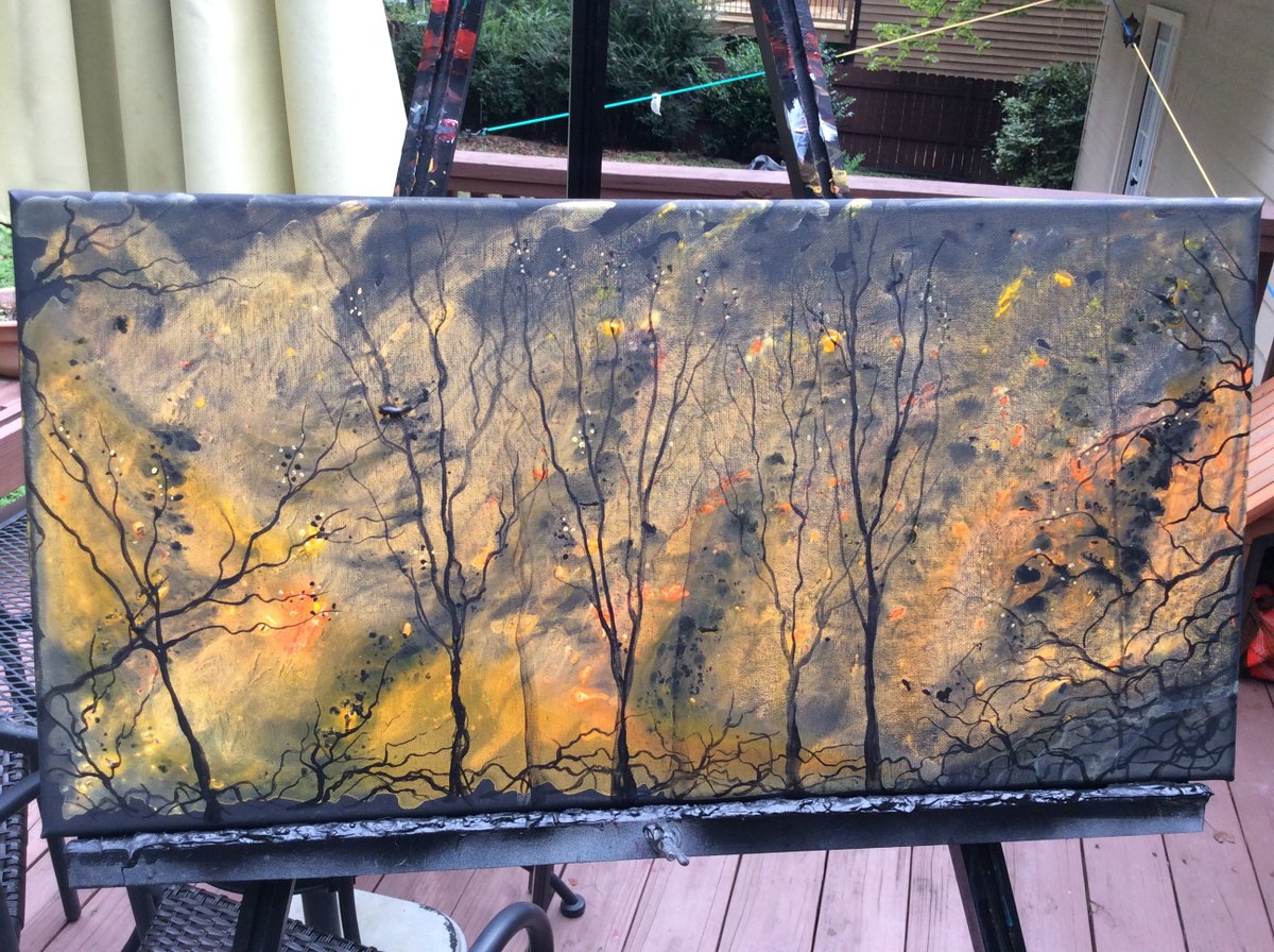 Excited to share the latest addition to my #etsy shop: Autumn Burning - etsy.me/2Rd6E5J 
#art #painting #black #yellow #seasonalart #fallart #halloweenart #october #deepgold