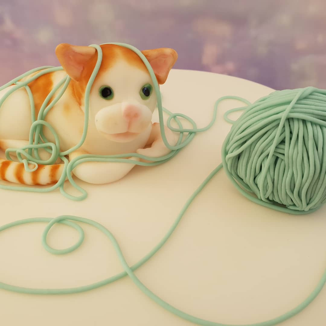 JuliesCakeBox's tweet photo. A cute #cat themed birthday cake with hand modelled edible cat! #birthdaycake #CakeDecorating #pets https://t.co/zgBZ2HObjn