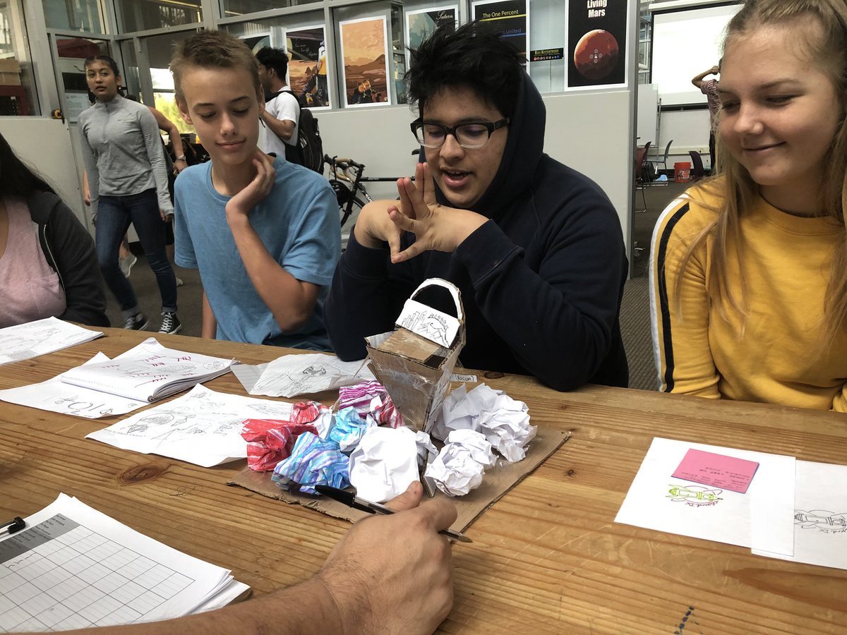 RWalkTheWalk's tweet image. Friday checkins with each group of space colony designers give us a chance to dive deep into each group’s products, struggles, and questions while holding S accountable for progress. It takes all day &amp;amp; all our energy but the process is so worth it #PBL #education #letsgotospace
