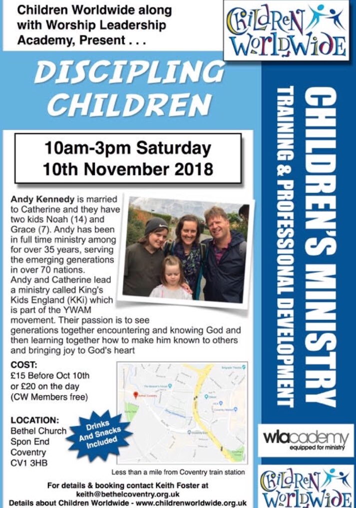 ‘Discipling Children’ - 1 day conference on 10th November. Our inspirational speakers are Andy and Kath Kennedy from Kings Kids England. This day is not about theory or programmes... but will be full of practical inspiration, thoughts and ideas. Interested? Please get in touch!