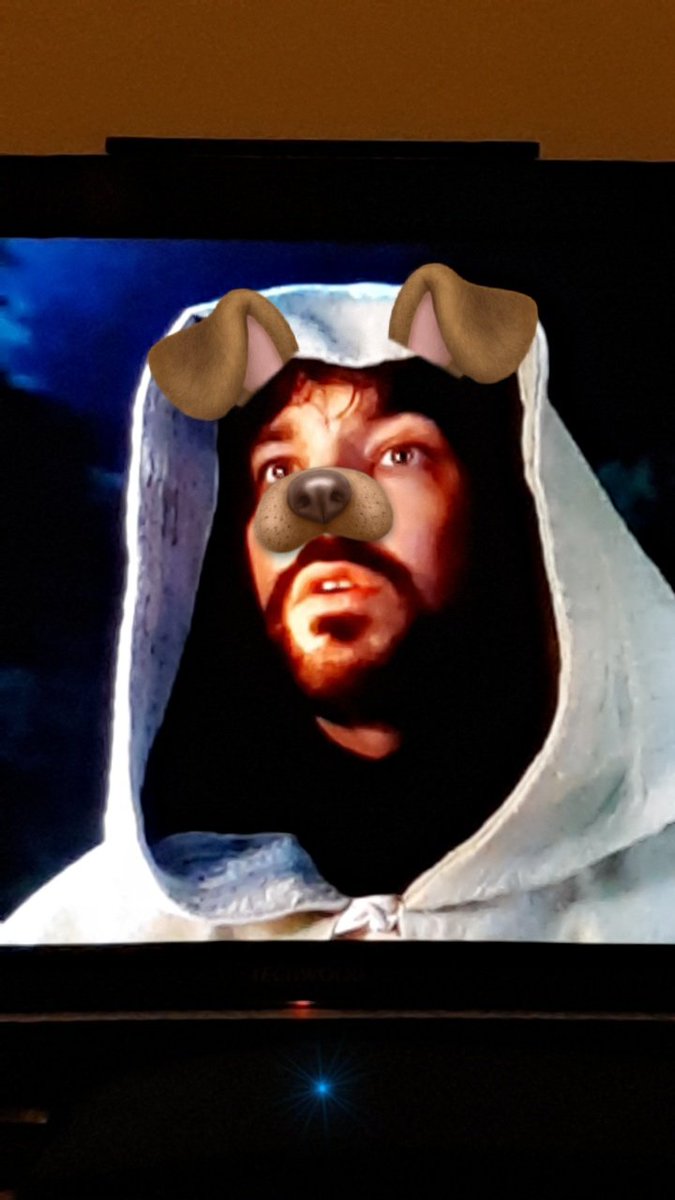 KatieGrovesBond's tweet photo. Fun new game. When watching #RobinHood add #Snapchat filters over #AlanRickmans face. You will not be disappointed! https://t.co/BS2YeQfZ9z