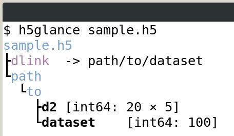 h5glance, a tool to quickly inspect HDF5 files in a terminal. Because h5ls gives me too little or too much. pypi.org/project/h5glan… . This has been part of my work at @EuropeanXFEL .