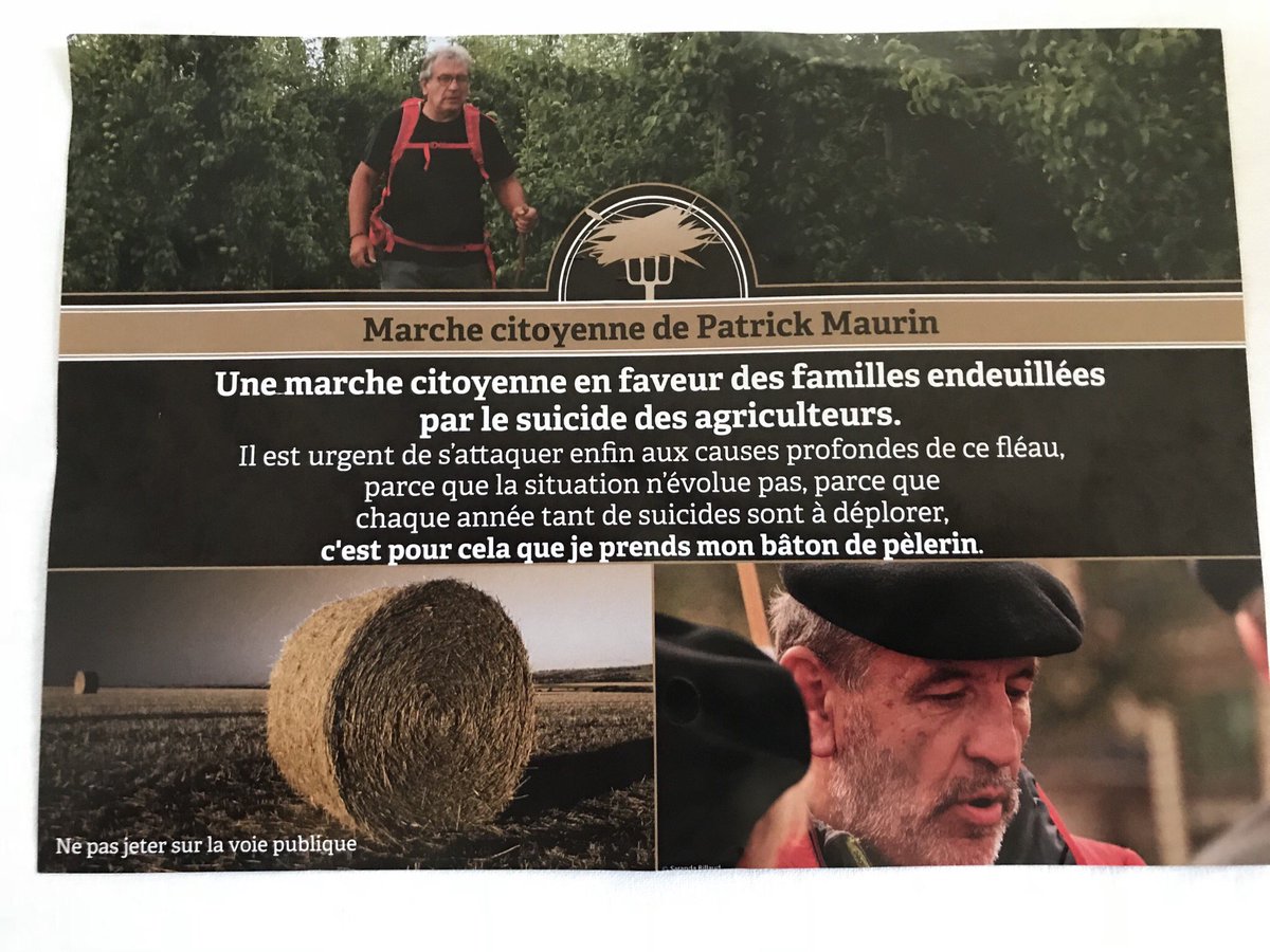 AlexGRENOT's tweet photo. #marche #citoyenne tous derrière @PatrickMaurin47 !
Attaquons-nous aux causes de ce fléau : le suicide chez les agriculteurs. https://t.co/pP5JLZEd6P