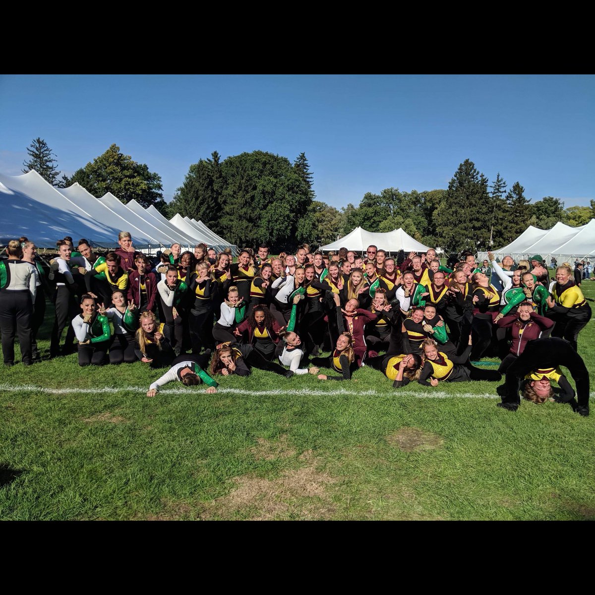 MSU_Colorguard's tweet photo. Great game yesterday! We got to perform for the first time in over a month and share the field with our friends in the Central Michigan Marching Band Colorguard!We celebrated with them after the game and things got silly! 🤪 #MSU #Band #Colorguard #SMBCG #SMB #MSUvsCMU  #football https://t.co/6OXTDin54C