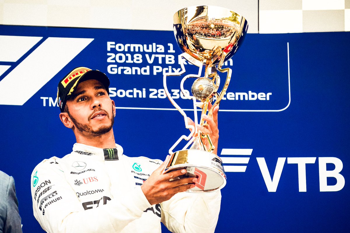 MercedesAMGF1's tweet photo. Win number 70 of @LewisHamilton’s @F1 career 😮

It’s his eighth of 2018! Closing in on the all-time record... 

#RussianGP 🇷🇺 #F1 https://t.co/9HP8Zv2YjM