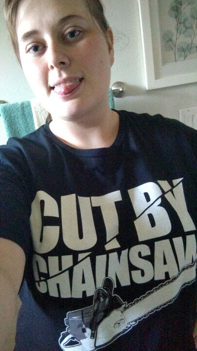 AmandaJoye's tweet photo. So in love with my #cutbychainsaw shirt made by @griffonramsey that I picked up at #rtxaustin2018. It was an amazing experience and this shirt is one of my favorites I own. https://t.co/1ILrme28b2