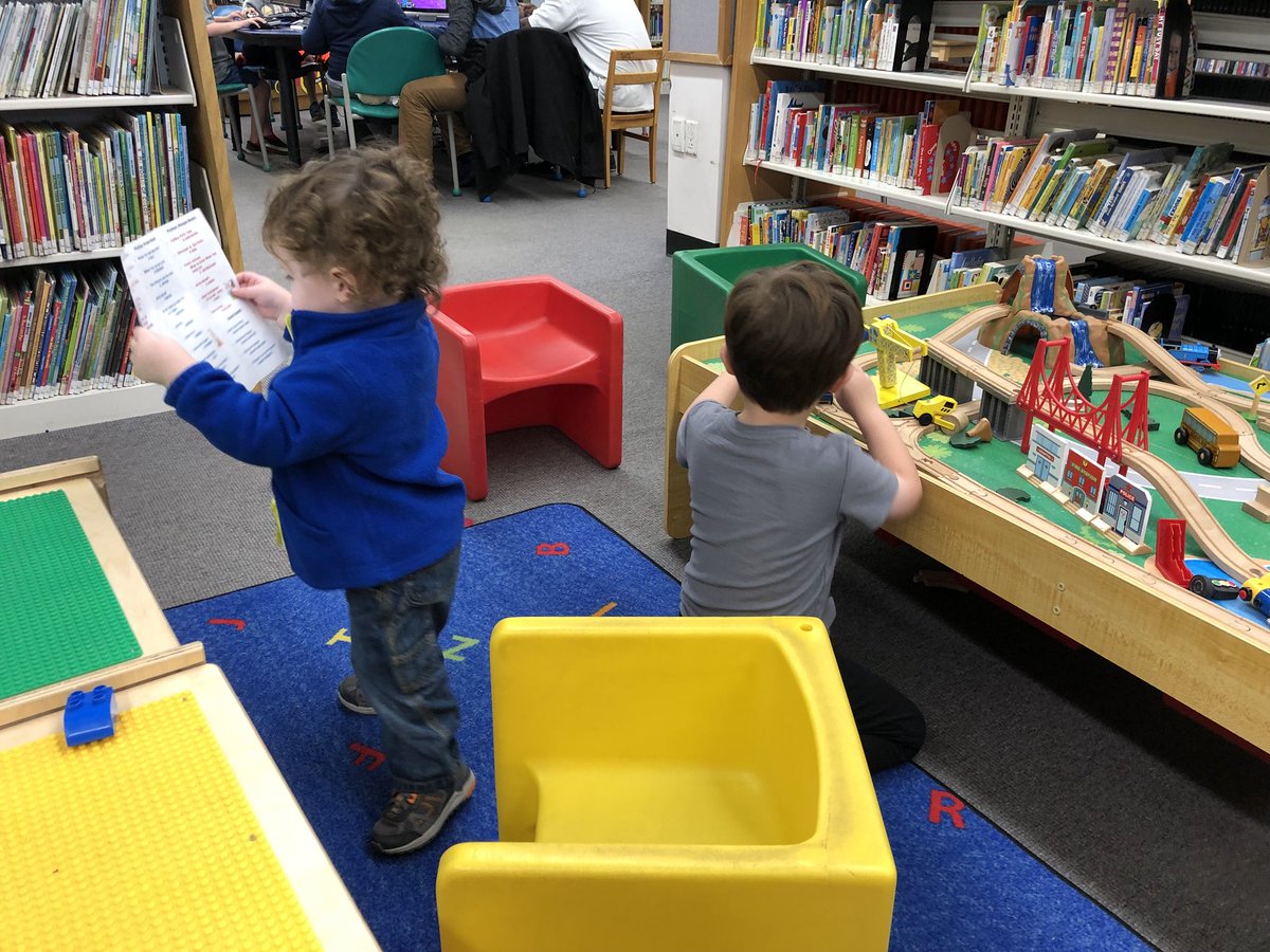 MrsCalacone's tweet photo. Library #18 Guilderland Public Library.  Love the welcoming cow! Ann, the reference librarian, gave us a good history of the library. The books, train table and grocery stand were big hits. Self checkout was an added bonus! @kcalacone #Library36er @GuilderlandLib https://t.co/LdrSLI4KUc