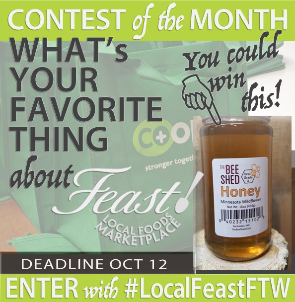 Local_Feast's tweet photo. CONTEST deadline Oct 12—what's your favorite thing about attending the FEAST! Local Foods Marketplace?
Reply below for a chance to win a jar of Wildflower Honey from the bee stewards at @thebeeshed !!
@smifound @GrownInMN #localfeast #LocalFeastFTW #savethebees https://t.co/2Xy3fZlONS
