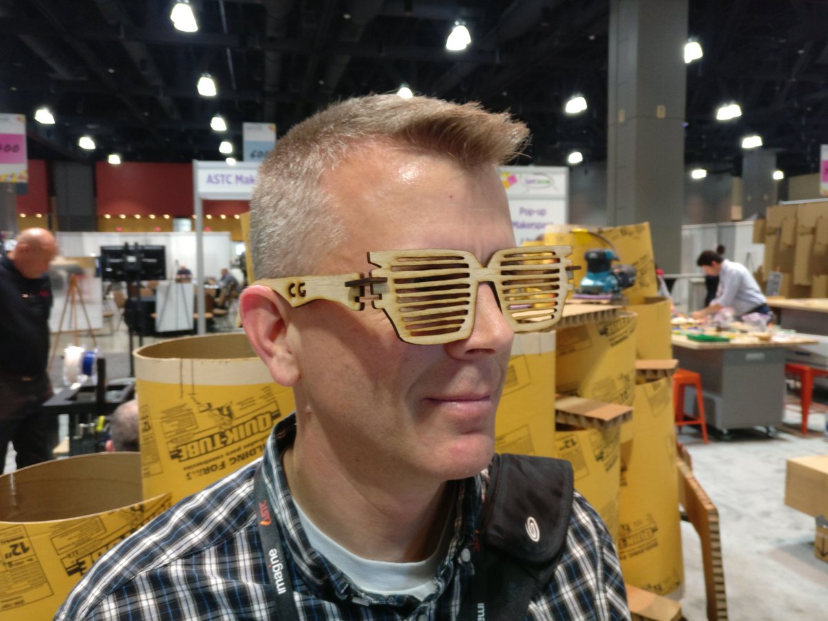 STEAM_Labs's tweet photo. Retro cool laser cut sunglasses! @ScienceCenters #MakerSpaceASTC #ASTC2018 @EpilogLaser https://t.co/WTxziWmx5n