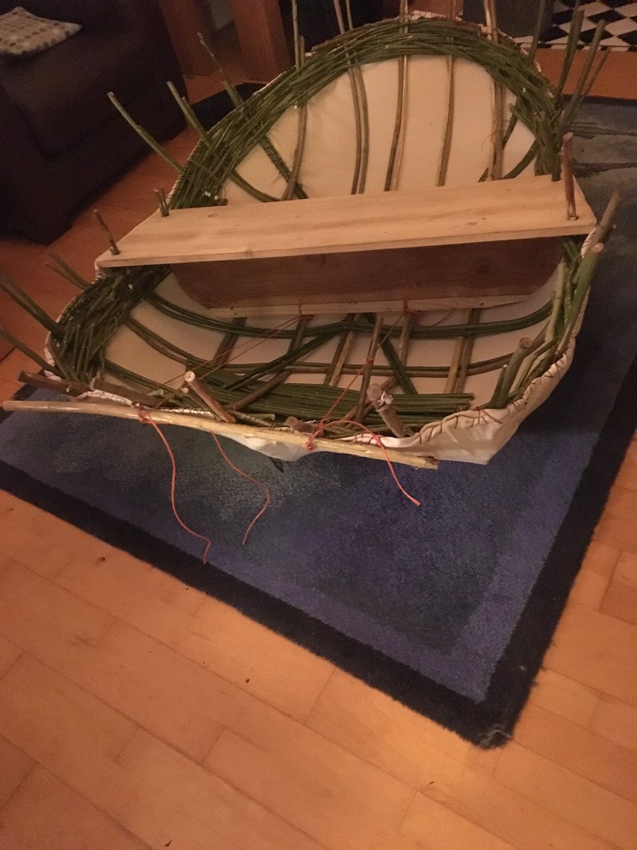 Tracyfilmwales's tweet photo. Needs some finishing - got to weave a gunwhale and coat it with bitumen before launching but - we brought home a #coracle Not bad for 3 days’ work Diolch #MiddleNinfaFarm #knackered #sleepintomorrow https://t.co/iDs5vxxfbU