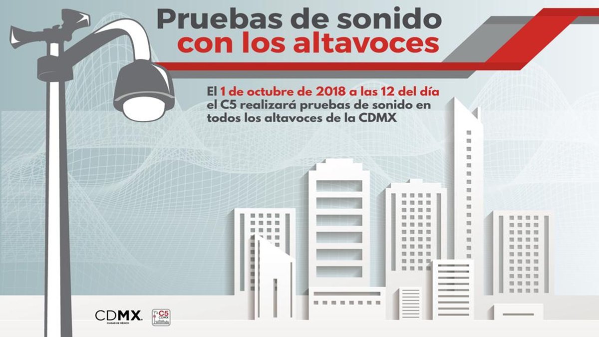 Notimex's tweet photo. #QueNoSeTePase 📢 | Este lunes 1 de octubre se llevará a cabo la prueba de audio 🔊 del sistema de altavoces de la alerta sísmica en la CDMX. >> https://t.co/SHC4XLd7l3 https://t.co/OChByh9DRn