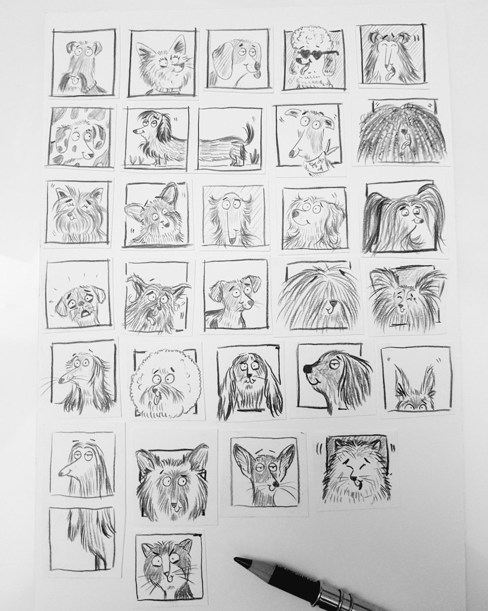 All my #1x1inch drawings for the @illustrationHQ #DrawingaDay challenge! #JohnVernonLord 
#Drawing #dogs