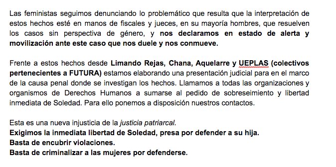 holasolprieto's tweet image. #Urgente:  Una mujer está en prisión por defender a su hija de ser violada por su pareja. El Juez Damián Vendola resuelve entre mañana y pasado si confirma su prisión preventiva, que es lo que pidió el Fiscal Carlos Riera. ¡Difundir por favor! #LibertadParaSoledad