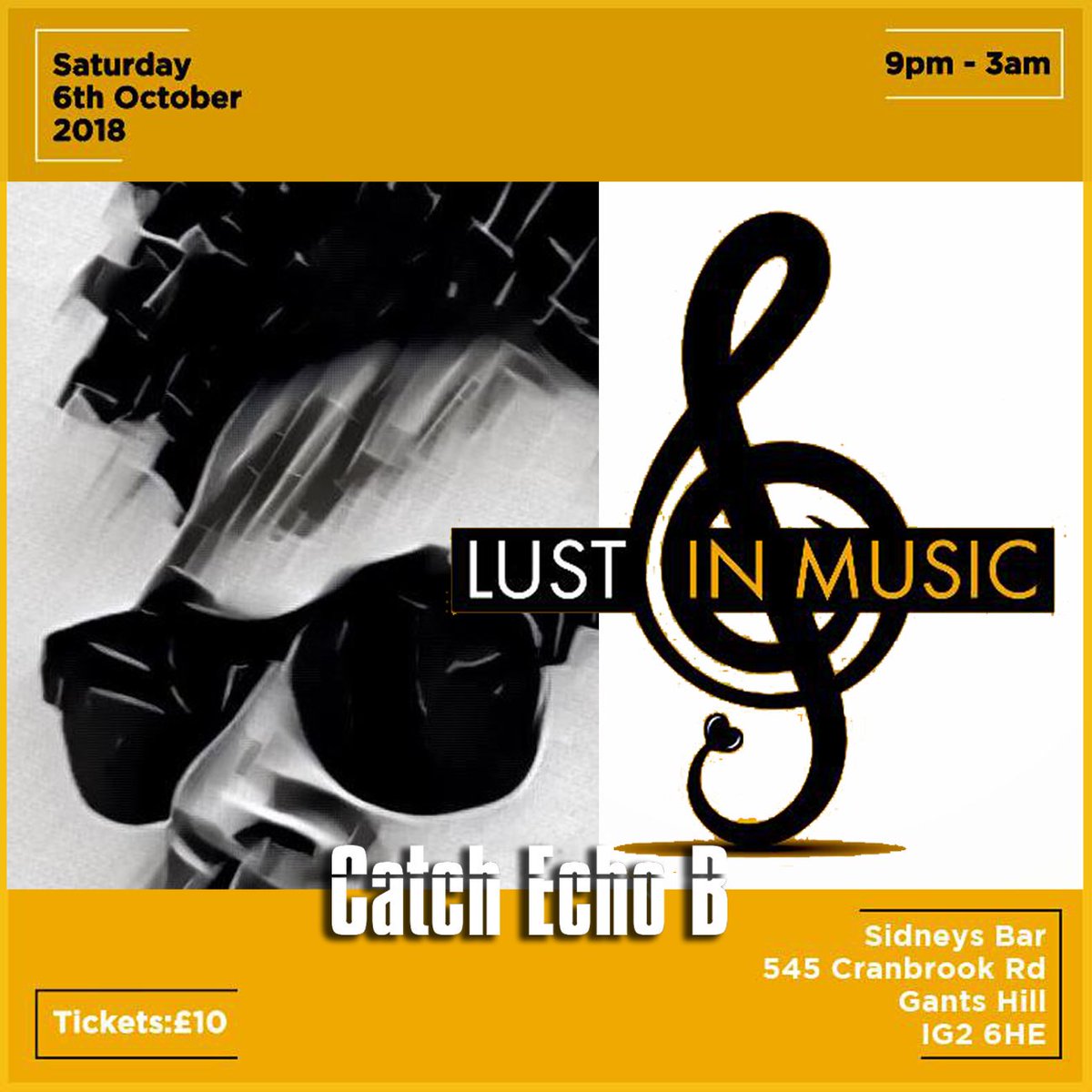 We are excited to give a UK debut to up &amp; coming US Star Echo B. A diverse &amp; versatile producer who has promised a bag full of exclusive material 😎

All roads lead to Gants Hill on Sat!

Info 👇
facebook.com/events/2363427…
Tickets 👇
deftickets.co.uk/events/lust-in…