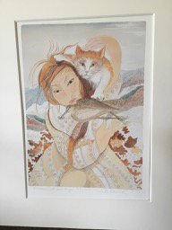 A beautiful Pauline Bewick print arrived up from Kerry yesterday - Woman Cat &amp; Snipe 💓 #paulinebewick #cork #kerry #corkireland