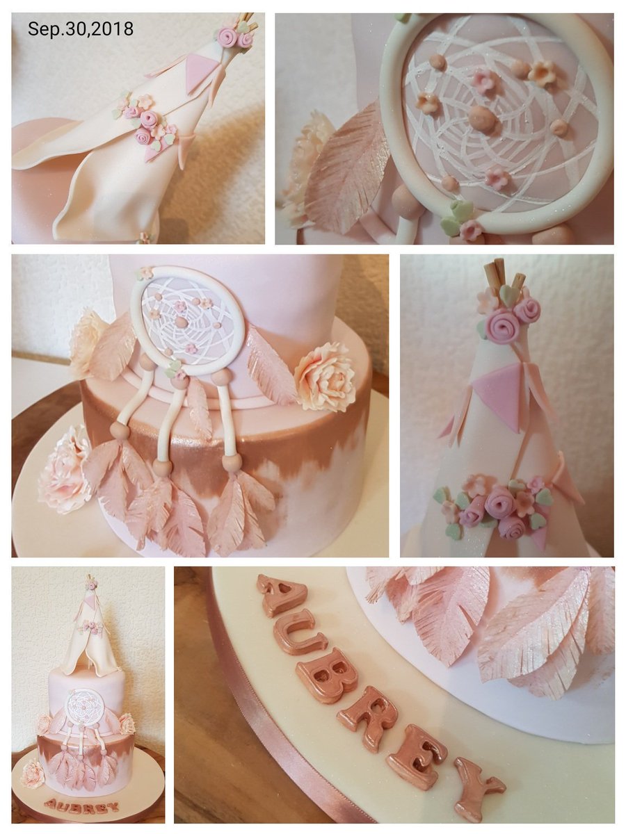 AuntieCakeBakes's tweet photo. Boho cake with teepee and dream catcher.
All handmade and edible.
#BohoCake #twotiercake #vanillacake #lemoncake #sugarflowers #AuntieCakeBakes #cakedesign #cakedecorator https://t.co/6sm3OxTAMq