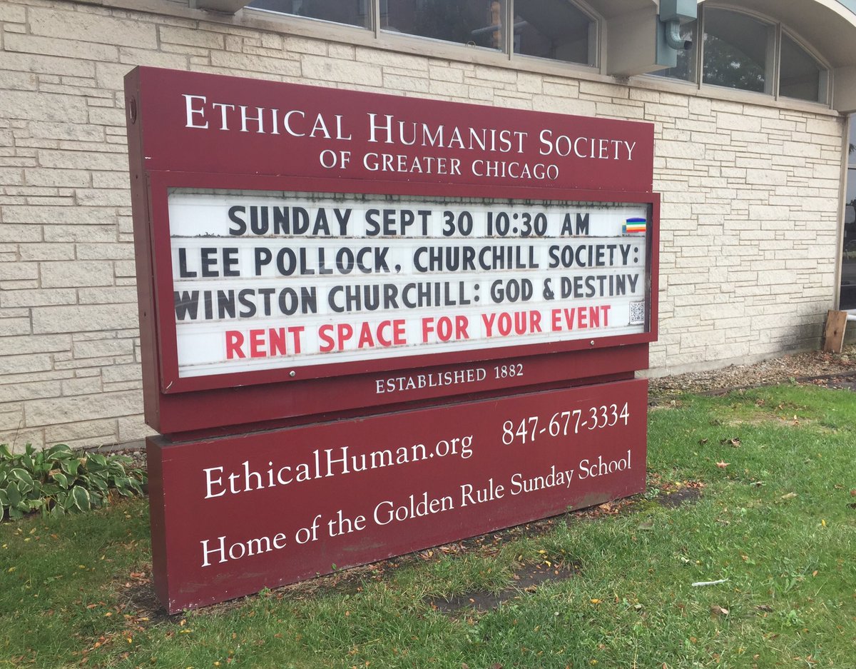 Pleased to speak at Ethical Humanist Society of Chicago <a href="/ethicalhuman/">ethicalhuman</a> this morning on “Churchill, God and Destiny”. An engaged audience at a historic organization, founded 1882.