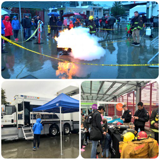 Elbogano's tweet photo. Day two of #firstrespondersweekend @scienceworldca and we are thrilled to have @VanFireRescue and @CanBorderPAC with us. https://t.co/soh47C8EUc