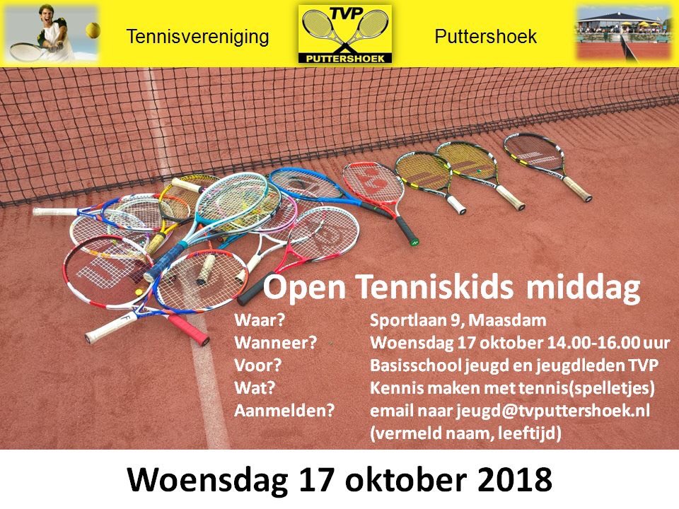 #Tenniskids #Opendag Woensdag 17 oktober 2018 kennis maken met tennis bij TVP voor kinderen van 6-12 jaar