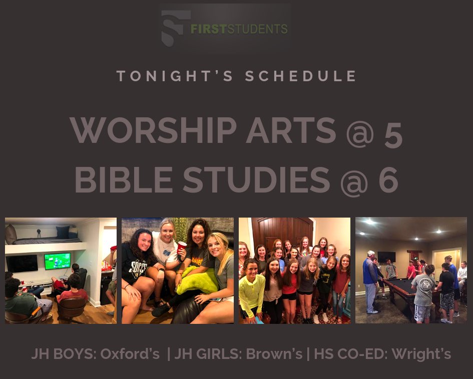 firststudent701's tweet image. Bible Study tonight at 6:00 at the following locations!! If you are interested in Youth Choir, meet in the Pre-K lobby at 5:00. it will be finished before Bible Study. #wearefamily