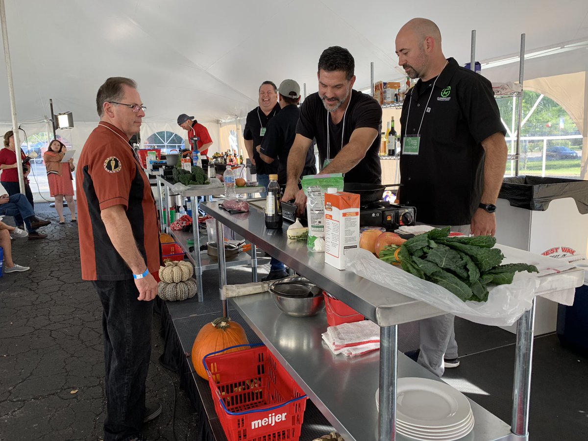 Chef Bricker is watching the other chefs get ready to compete. Join us live at 5:00pm to watch the action! #gcctaste