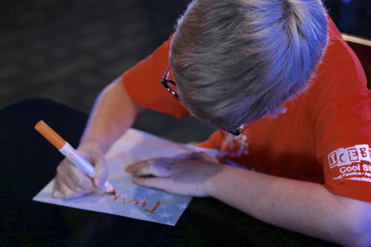 PionaireNetwork's tweet photo. How awesome are our @bertsbigadv kids?! They took time out of the #FallReunion today at @DaveandBusters to write #BertShowBigThankYou letters! These kids are so amazing!!! π https://t.co/kkZH8SHswO