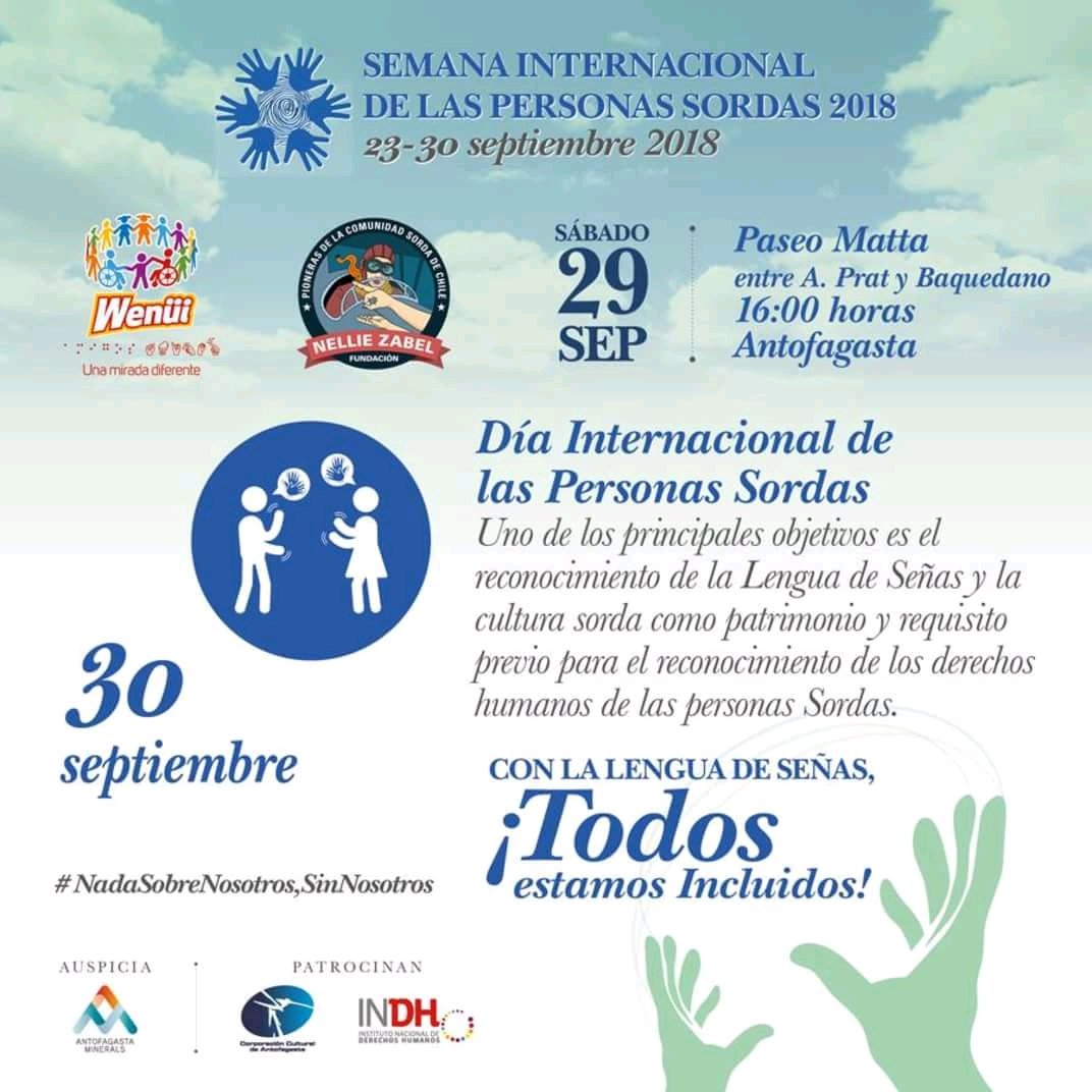 WenuiAntofa's tweet photo. Hoy es un día para conmemorar la lucha por reconocer los derechos lingüísticos y culturales de las personas Sordas. También a los Intérpretes de Lengua de Señas que sirven de puente con el mundo oyente #ConcienciaSorda #weekDeaf #DeafAwareness https://t.co/EBTxxqliVd