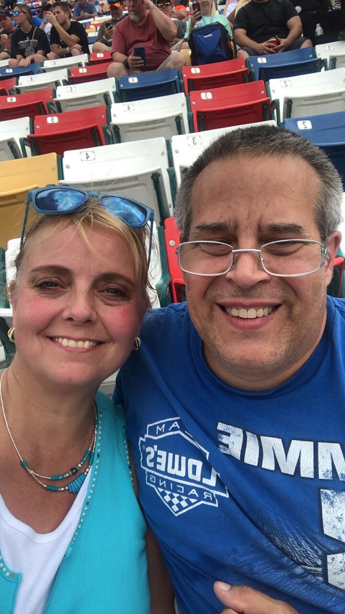 Swooshs's tweet photo. Sunday afternoon dates at the track. #goNASCAR great day with wonderful hubby, handsome son and beautiful daughter in law. https://t.co/c86uDRpzrl