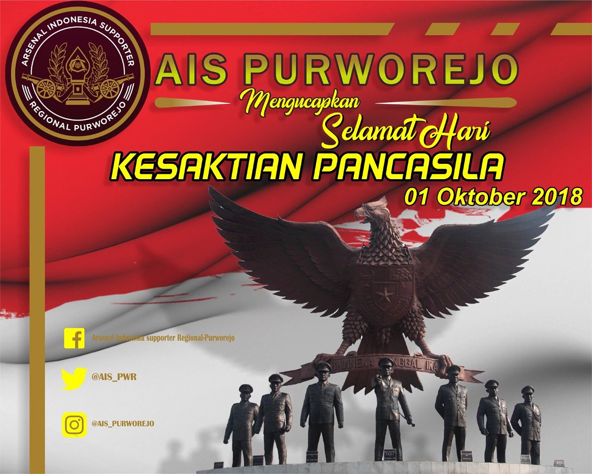 AIS_PWR's tweet photo. Selamat Hari Kesaktian Pancasila 01 Oktober 2018
#kesaktianpancasila https://t.co/yRp01NToR2
