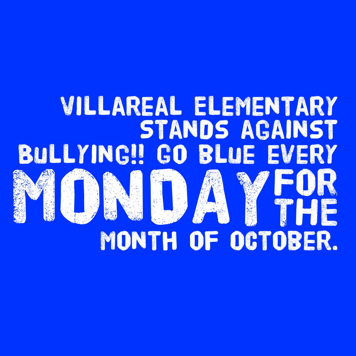 Villareal Elementary (@villarealhawks1) on Twitter photo GO BLUE!
October is National Bullying Prevention Month. 
<a href="/PaulLeal8/">Paul Leal</a> GO BLUE!
October is National Bullying Prevention Month. 
<a href="/PaulLeal8/">Paul Leal</a>