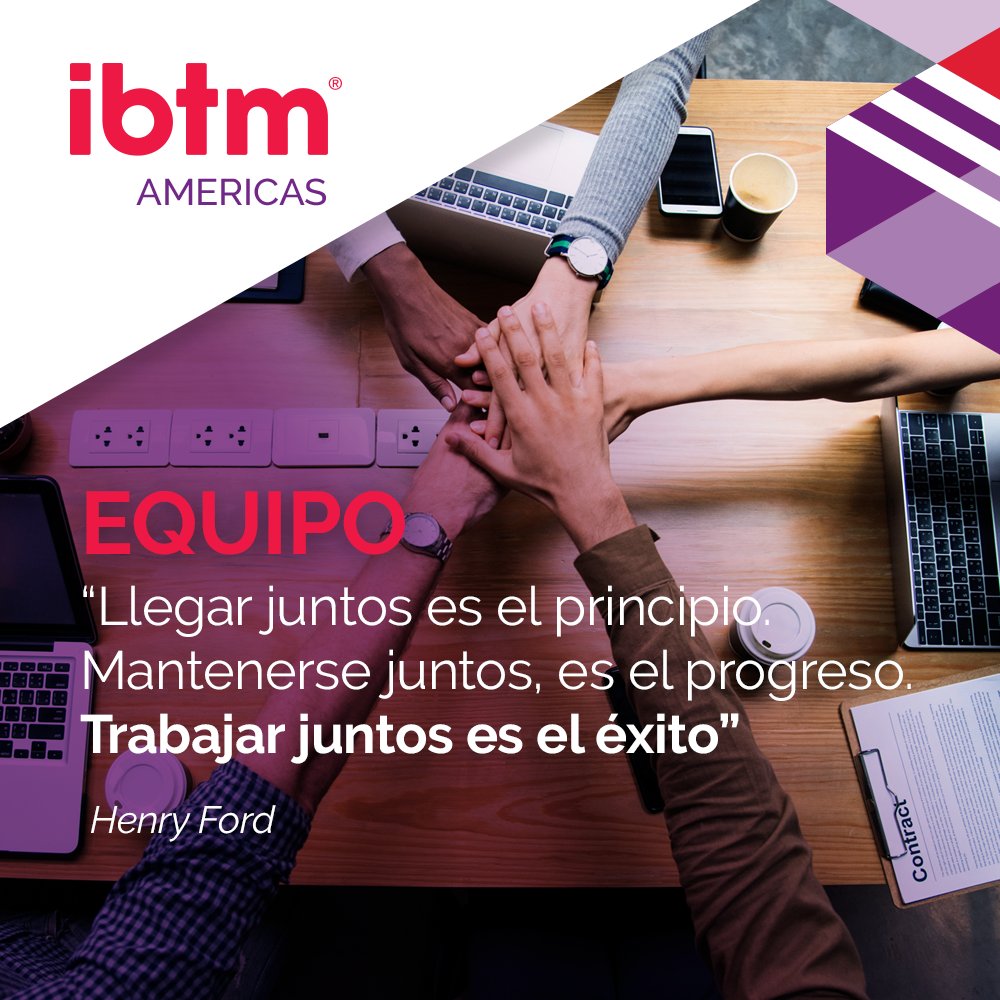Tenemos bien presente que el trabajo en equipo es lo que nos ayuda a crecer y a mantenernos a donde hemos llegado #IBTMAmericas #Team #Bye
¡Nos vemos en la dirección de Twitter: @IBTMEvents!