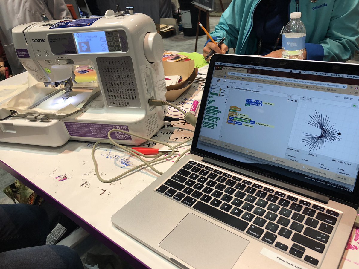 cateheroman's tweet photo. Fascinated seeing how you can use Scratch programming in combination with an embroidery machine through a website called Turtle Stitch. #ASTC2018 #MakerSpaceASTC https://t.co/Kz3TWqNLSn