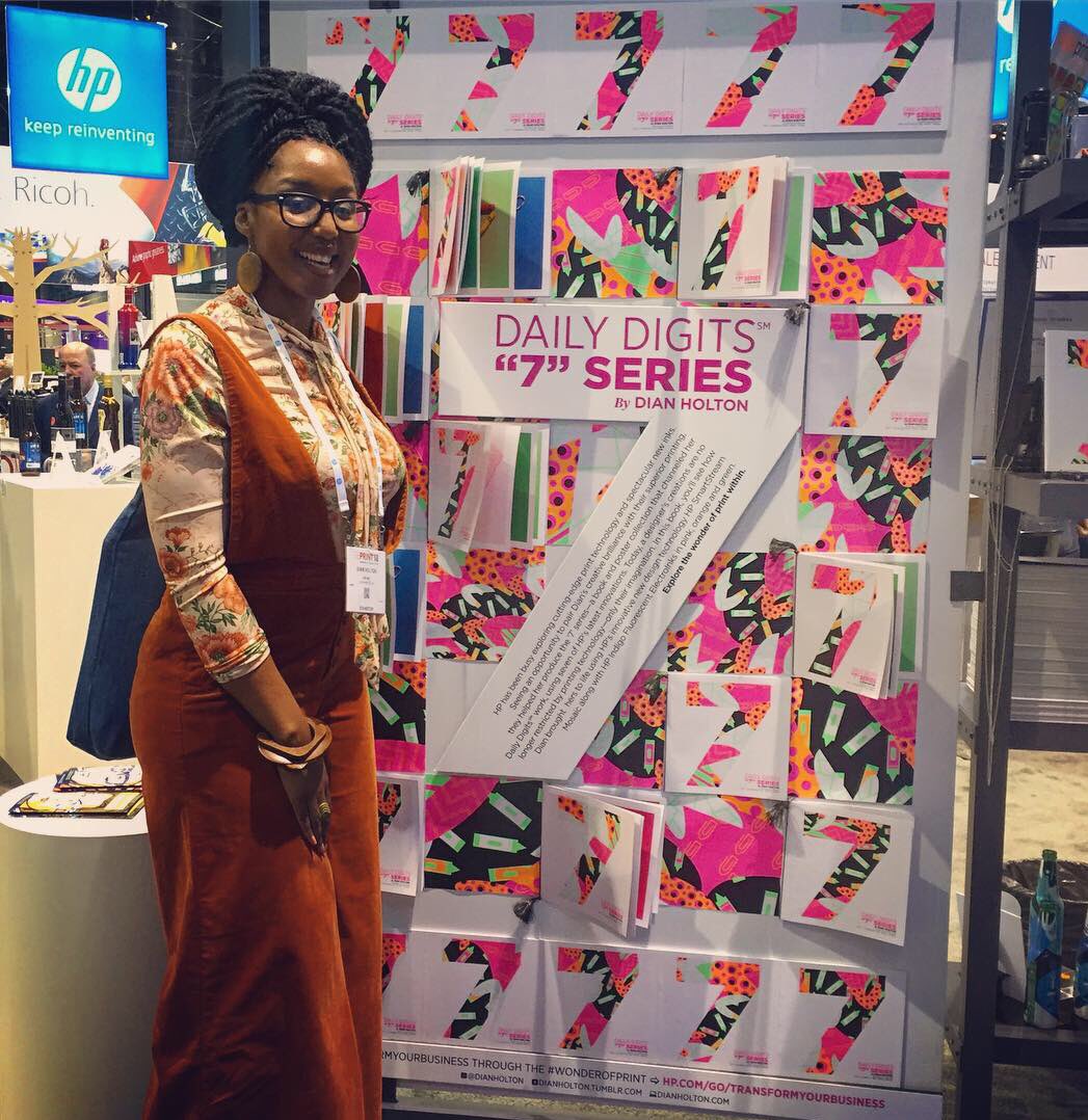dianholton's tweet image. From passion project to real project! Super psyched to see my #DailyDigits “7” series on the #PRINT18 trade show floor. #WonderofPrint @HPGraphicArts #graphicdesign