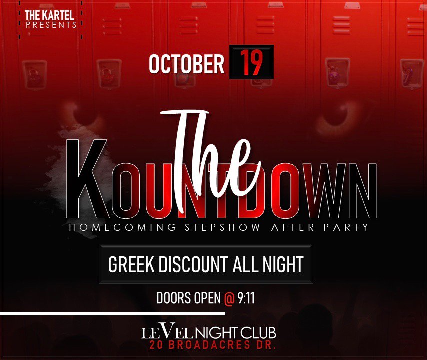 levelhburg's tweet photo. #USMHomeComing #Oct19
#StepShowAfterParty brought to you by them #PrettyBoys #TheKartel
#THEKOUNTDOWN
#GreekDiscountAllNite
Doors open at 9
500 #kappas will be in the building
#usm22 #usm21 #usm20 #usm19 #mgccc #prcc #jcjc https://t.co/bOAwroCQOW