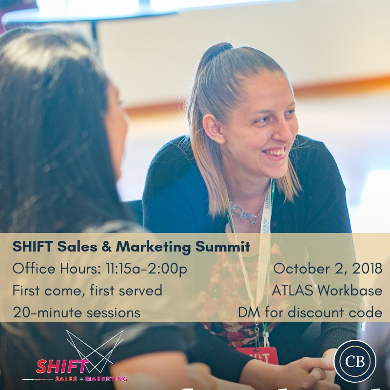 _CBrennan's tweet photo. As you get ready for the week, consider working #SHIFTsales into your schedule. Breakout sessions, office hours, happy, and a panel discussion + free coworking ALL day at @atlasworkbase. DM me for a comp ticket! https://t.co/07DF3k0Oy9 https://t.co/aTj3z50XGV