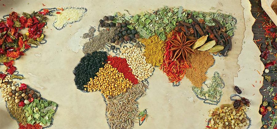 a photograph of a map made up fod different seeds, beans and foods