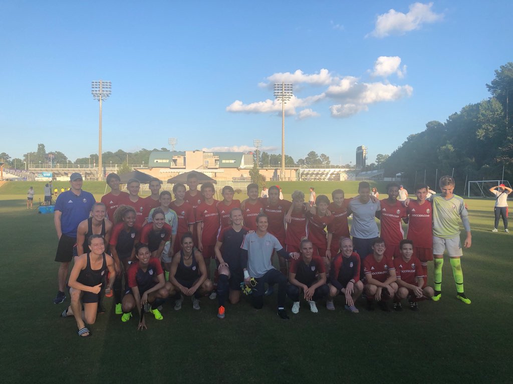 NCFCECNL2004's tweet photo. Thank you @ussoccer_wnt for the awesome experience today! So proud to play you in Cary! Good luck in your World Cup Qualifiers! @NCFC_Youth @TheNCCourage @NorthCarolinaFC  @BoysECNL https://t.co/UohpZqMB6f