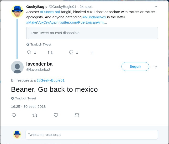 GeekyBugle01's tweet photo. This are #MundaneVox's followers, keep it comming girls lets see who gets tired first, you of being racist assholes or me of reporting your asses and then blocking you. #MakeVoxCryAgain #TheDunceLord https://t.co/Ac2JfzULSC