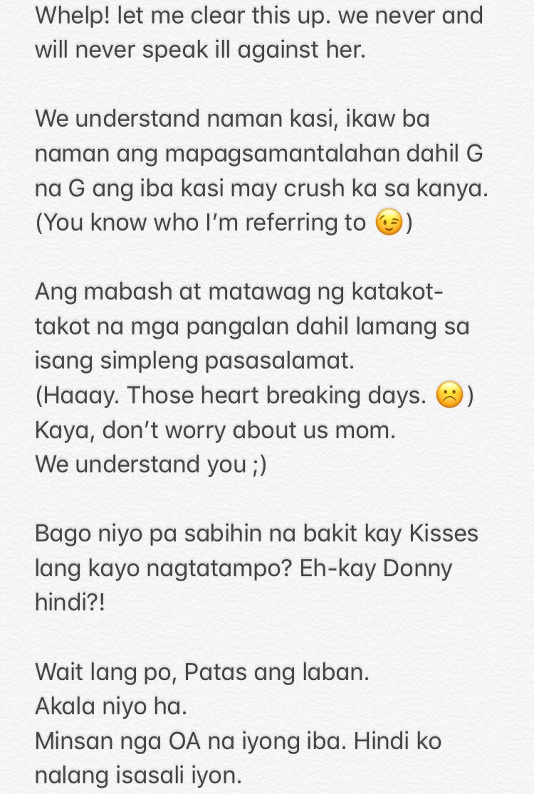 Let me give you our answer and a pasilip of our minds. Hehehe did not proof read Sori if gulo gulo.(Given na iyong mga good qualities ni Kisses. Alam na natin lahat iyon eh.) #PushAwardsDonKiss