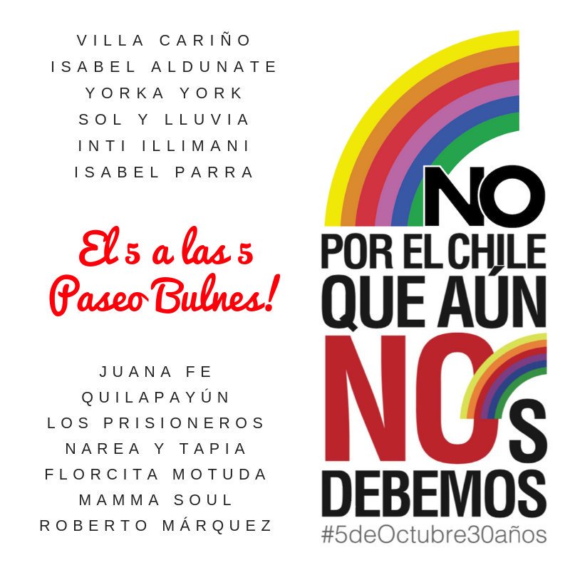 Ayer y hoy, #unirNO5 para decir NO a la impunidad, NO a las zonas de sacrificio, NO+AFP, NO a la discriminación, No a la Constitución del 80 #5deOctubre30años