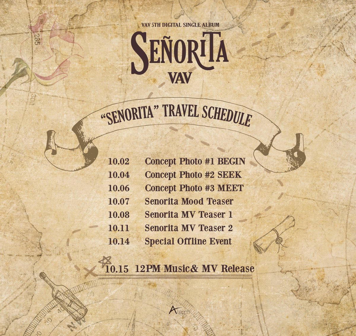 VAV_official's tweet image. #VAV ‘SENORITA’ TRAVEL SCHEDULE

2018.10.15 PM12 (KST)

#VAV #브이에이브이 #SENORITA #señorita #세뇨리따
#VAVSenorita #KayOne #StardOva #RyanJhun
#20181015 #COMEBACK