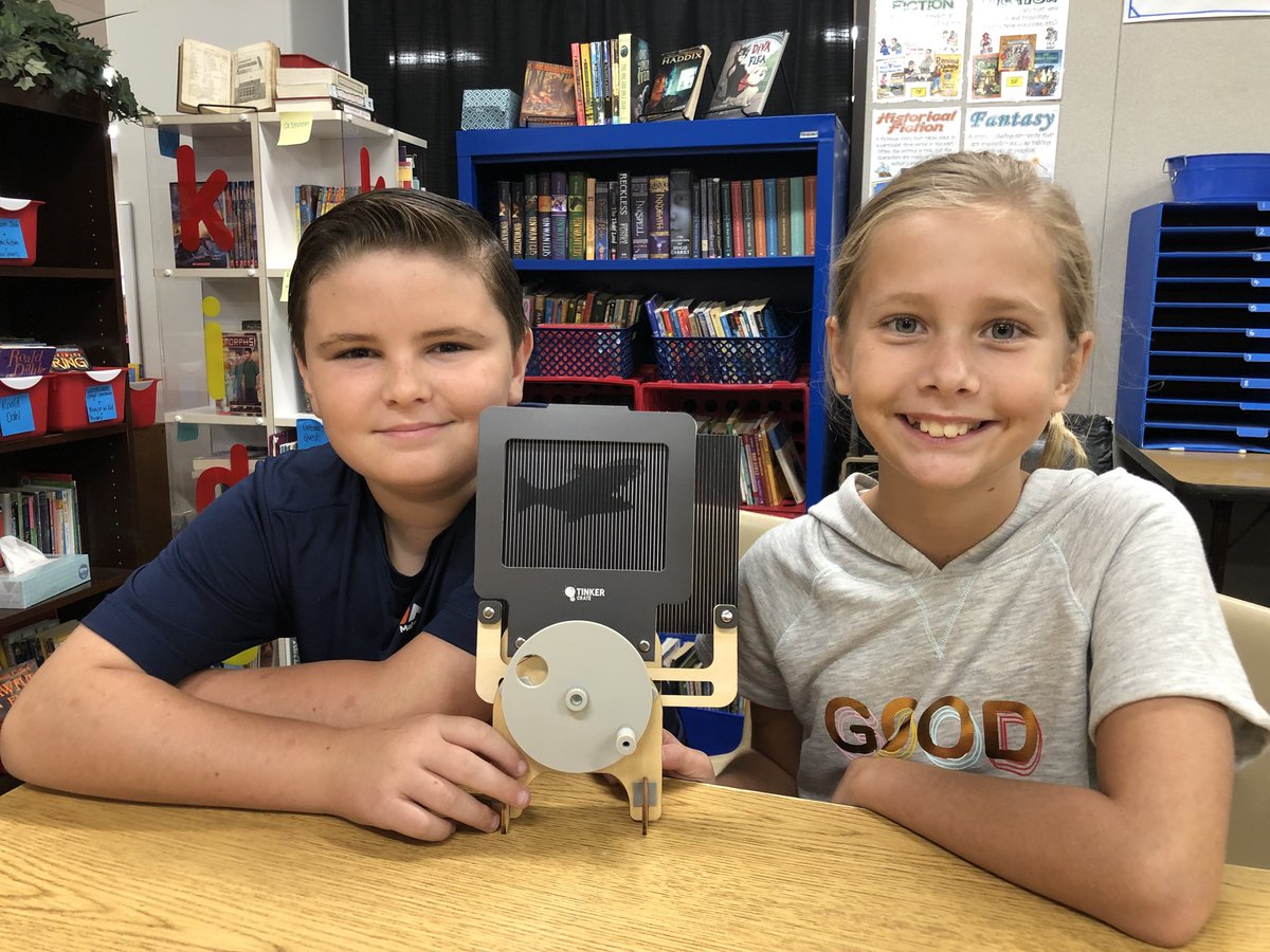 Wells5thgrade's tweet photo. Building curiosity in the classroom. We built a moving robot, kinegram machine, and an automaton. #HesKindMinds thank you #Tinkercrates https://t.co/Z3btEinf0N