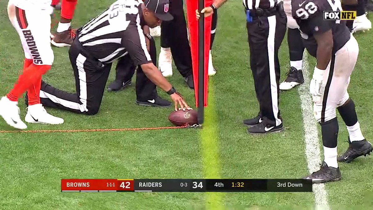 Deadspin's tweet photo. Bullshit overturned first down helps Raiders beat Browns in overtime: https://t.co/lHBHHQCuvY https://t.co/Itkpnqe1BB