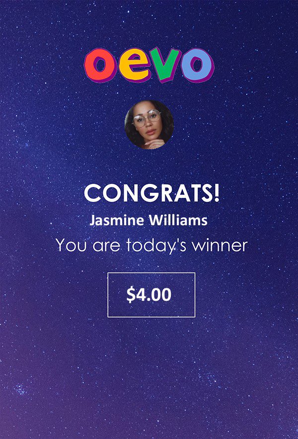 ItsJasmineW's tweet photo. I won 4 bucks on the Oevo app for being funny. LOL ⁦@OEVOapp⁩ https://t.co/CBzmoVho9G